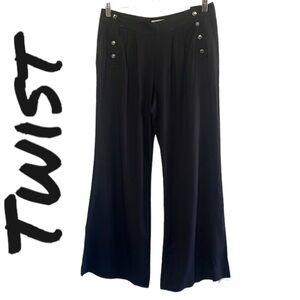 Twist Women’s Black Wide Leg Trousers With Diagonal Buttoned Pockets Size 8